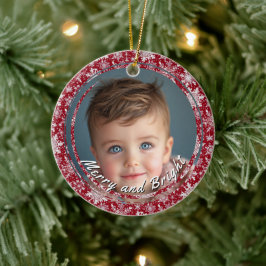 Fröhliche und helle Schneeflocken Rotes Foto für k Keramik Ornament