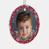 Fröhliche und helle Schneeflocken Rotes Foto für k Keramik Ornament (Rechts)