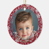 Fröhliche und helle Schneeflocken Rotes Foto für k Keramik Ornament (Links)