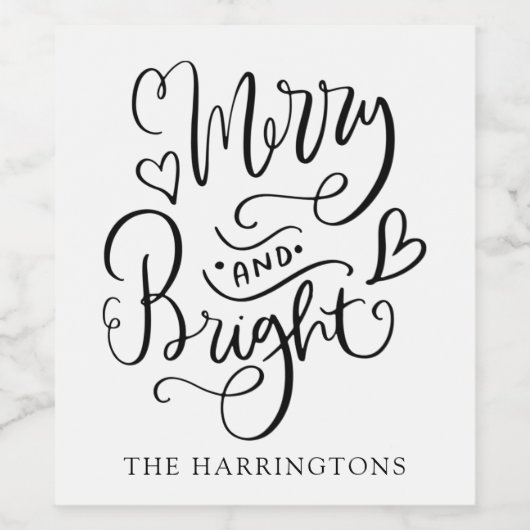 Fröhliche und helle Weihnachts-Script-Kalligrafie Weinetikett (Einzelnes Label)