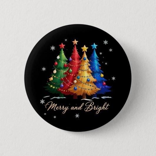Fröhliche und helle Weihnachtsbäume Weihnachtsgesc Button (Vorderseite)