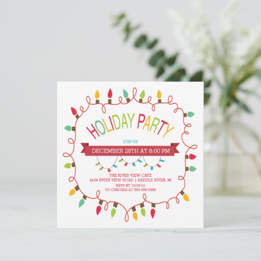 Fröhliche und helle Weihnachtsbeleuchtung Einladun Einladung (Stehend Vorderseite)