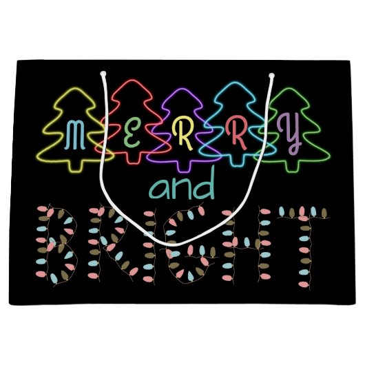 Fröhliche und helle Weihnachtsbeleuchtung Große Geschenktüte (Vorderseite)