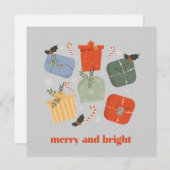 Fröhliche und helle Weihnachtsfeier-Geschenkboxen Feiertagskarte (Vorne/Hinten)
