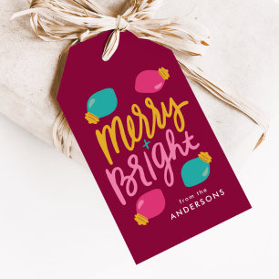 Fröhliche und helle Weihnachtslichter Feiertag Geschenkanhänger