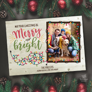 Fröhliche und helle Weihnachtslichter Fotokarte Feiertagskarte