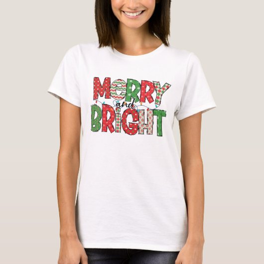 fröhliche und helle Weihnachtsmuster T-Shirt (Vorderseite)