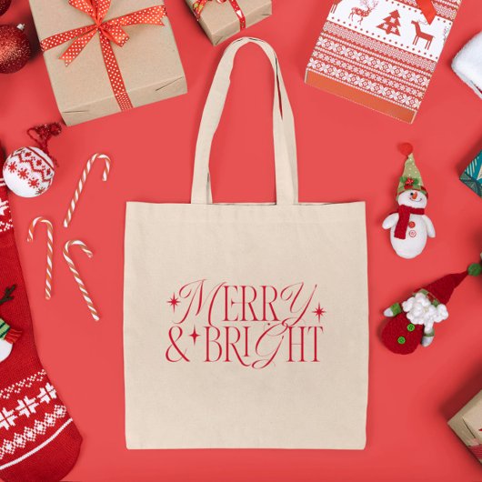 Fröhliche und helle Weihnachtsstars Tragetasche