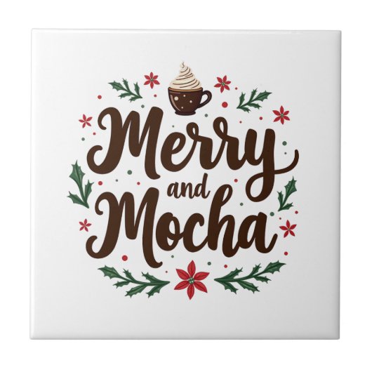 Fröhliche und mocha Drink Weihnachtskaffee Weihnac Fliese (Vorderseite)
