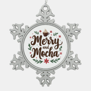 Fröhliche und mocha Drink Weihnachtskaffee Weihnac Schneeflocken Zinn-Ornament