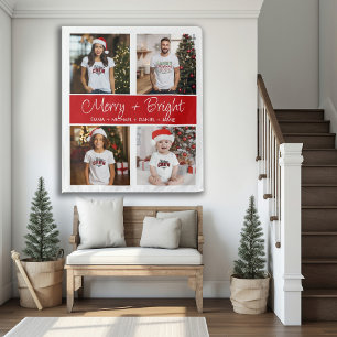 Fröhliche und strahlende 4-Foto-Weihnachtsfamilien Wandteppich