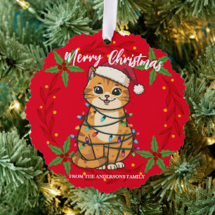 Fröhliche und strahlende Katze Weihnachten Kätzche Ornament Karte