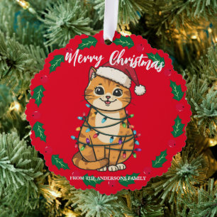 Fröhliche und strahlende Katze Weihnachten Kätzche Ornament Karte