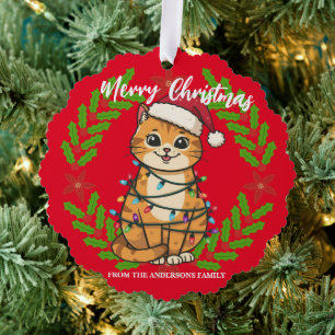 Fröhliche und strahlende Katze Weihnachten Kätzche Ornament Karte
