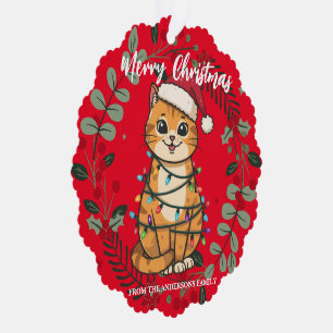 Fröhliche und strahlende Katze Weihnachten Kätzche Ornament Karte