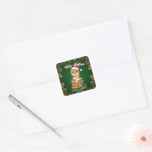Fröhliche und strahlende Katze Weihnachten Kätzche Quadratischer Aufkleber