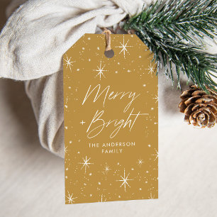 Fröhliche und strahlende Schriftzug Gold Feiertage Geschenkanhänger