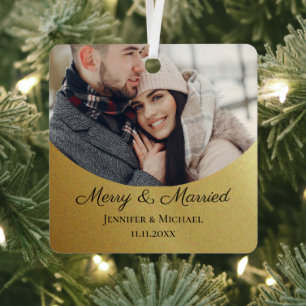 Fröhliche und verheiratete erste Weihnachten Foto  Ornament Aus Metall
