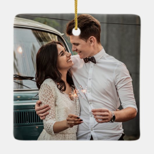 Fröhliche und Verheiratete Ersten Weihnachtsbäume Keramikornament (Rückseite)