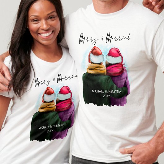 Fröhliche und Verheiratete Script Couple Christmas T-Shirt