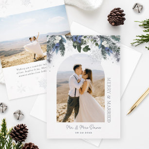 Fröhliche und Verheiratete Silver Green Winter Flo Folien Feiertagskarte