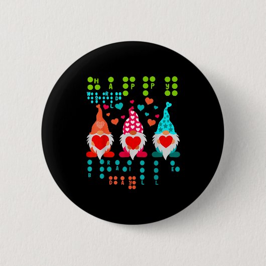 Fröhliche Valentins-Gnome-Braille-Liebe – Süßes He Button (Vorderseite)