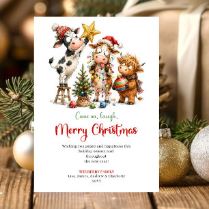 Fröhliche verrückte Kühe Weihnachts-Grußkarte Feiertagskarte