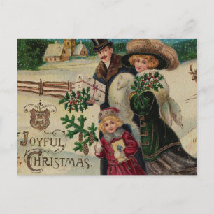 Fröhliche viktorianische Weihnachtsfamilie und Dor Feiertagspostkarte