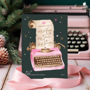 Fröhliche Vintage-Rosa-Schreibmaschine Weihnachten