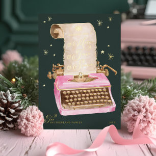 Fröhliche Vintage-Rosa-Schreibmaschine Weihnachten Folien Feiertagskarte