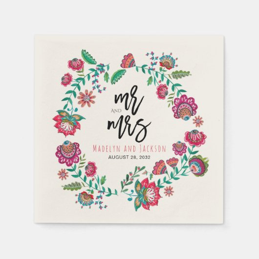 fröhliche volkstümliche Blume mehrfarbiges Hochzei Serviette (Vorderseite)