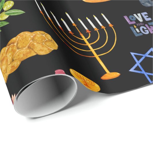 Fröhliche Wasserfarbe Hanukkah Illustrationsmuster Geschenkpapier (Rolleneckpunkt)
