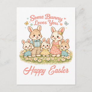 Fröhliche Wasserfarben-Hasenfamilie Frohe Ostern Feiertagspostkarte