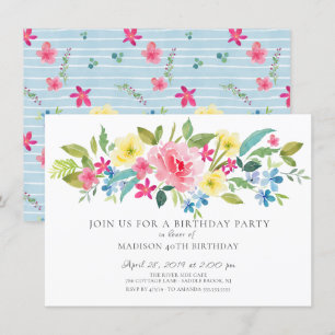 Fröhliche Watercolor Floral Geburtstagsparty Einladung