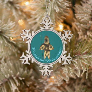 Fröhliche Weihnacht  - Fraktaler Inuit-Jäger Schneeflocken Zinn-Ornament
