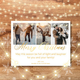 fröhliche Weihnachten 3 Fotos Collage goldene Hoch Postkarte