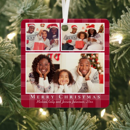 fröhliche Weihnachten 3 Fotos Collage Rotes Büffel Ornament Aus Metall (InSitu)