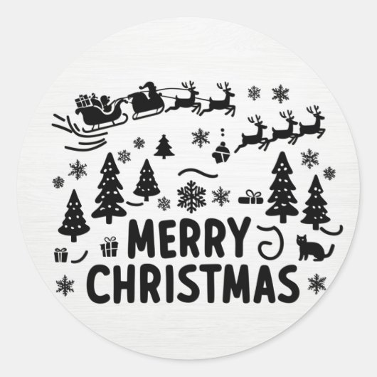 fröhliche Weihnachten b & w clipart Runder Aufkleber (Vorderseite)