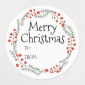 Fröhliche Weihnachten bis aus rustikalem Kranzrahm Etiketten (Design 2)