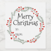 Fröhliche Weihnachten bis aus rustikalem Kranzrahm Weinetikett (Einzelnes Label)