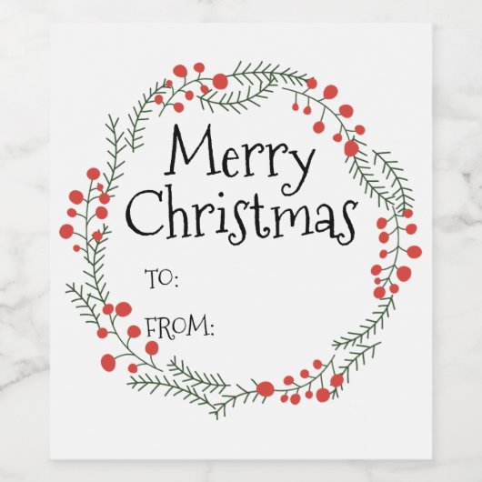 Fröhliche Weihnachten bis aus rustikalem Kranzrahm Weinetikett (Einzelnes Label)