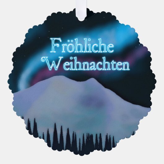 Fröhliche Weihnachten - Blue Aurora Ornament Karte (Vorderseite)