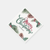 Fröhliche Weihnachten Blumenstrauß Roter Holly Bor Serviette (Ecke)