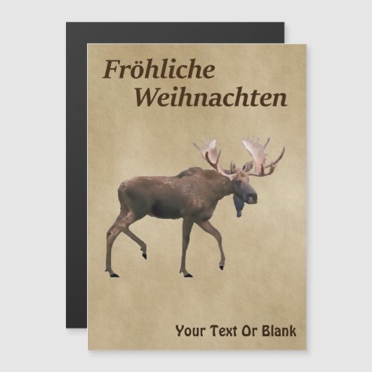 Fröhliche Weihnachten - Bull Moose auf Altpapier Magnetkarte (Vorne/Hinten)