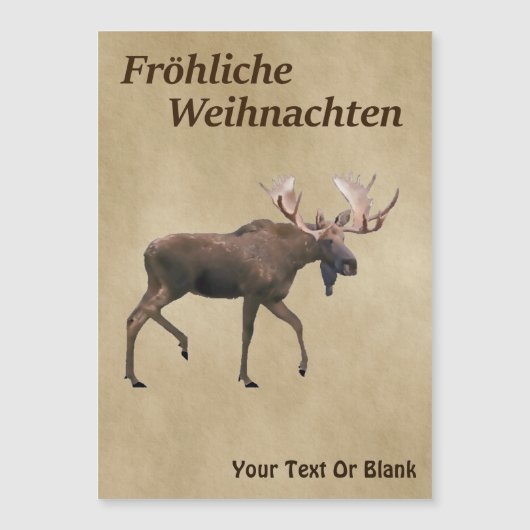 Fröhliche Weihnachten - Bull Moose auf Altpapier Magnetkarte (Vorderseite)