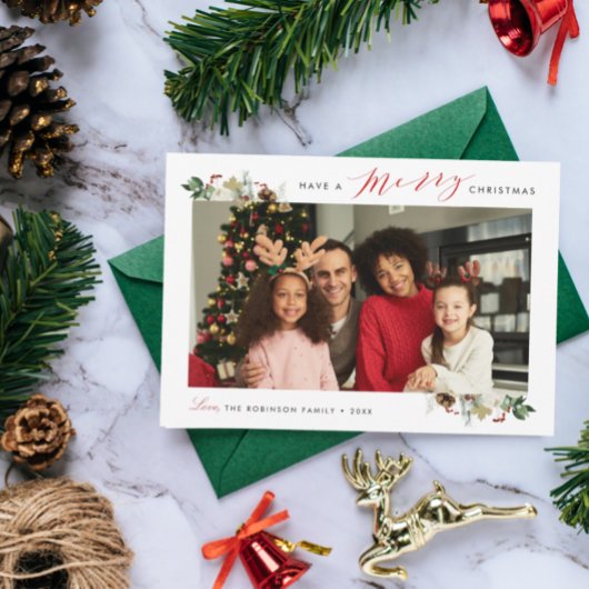 Fröhliche Weihnachten elegante Blumenkarte Foto