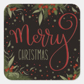 Fröhliche Weihnachten Elegante Pine-Inspirivity Quadratischer Aufkleber (Vorderseite)