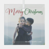 Fröhliche Weihnachten Elegantes Rot-Grün-Typografi Ornament Aus Glas (Vorderseite)