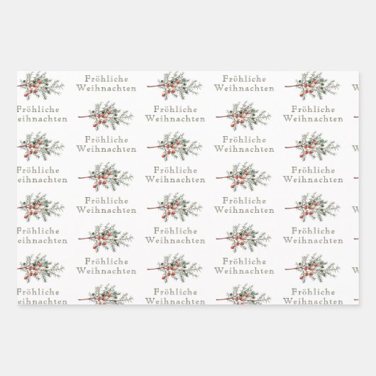 Fröhliche Weihnachten Evergreen Juniper Deutsch Geschenkpapier Set (Vorderseite)