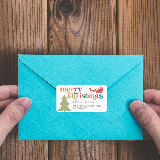 Fröhliche Weihnachten farbenfrohe Pine Santa Rücks Adressaufkleber